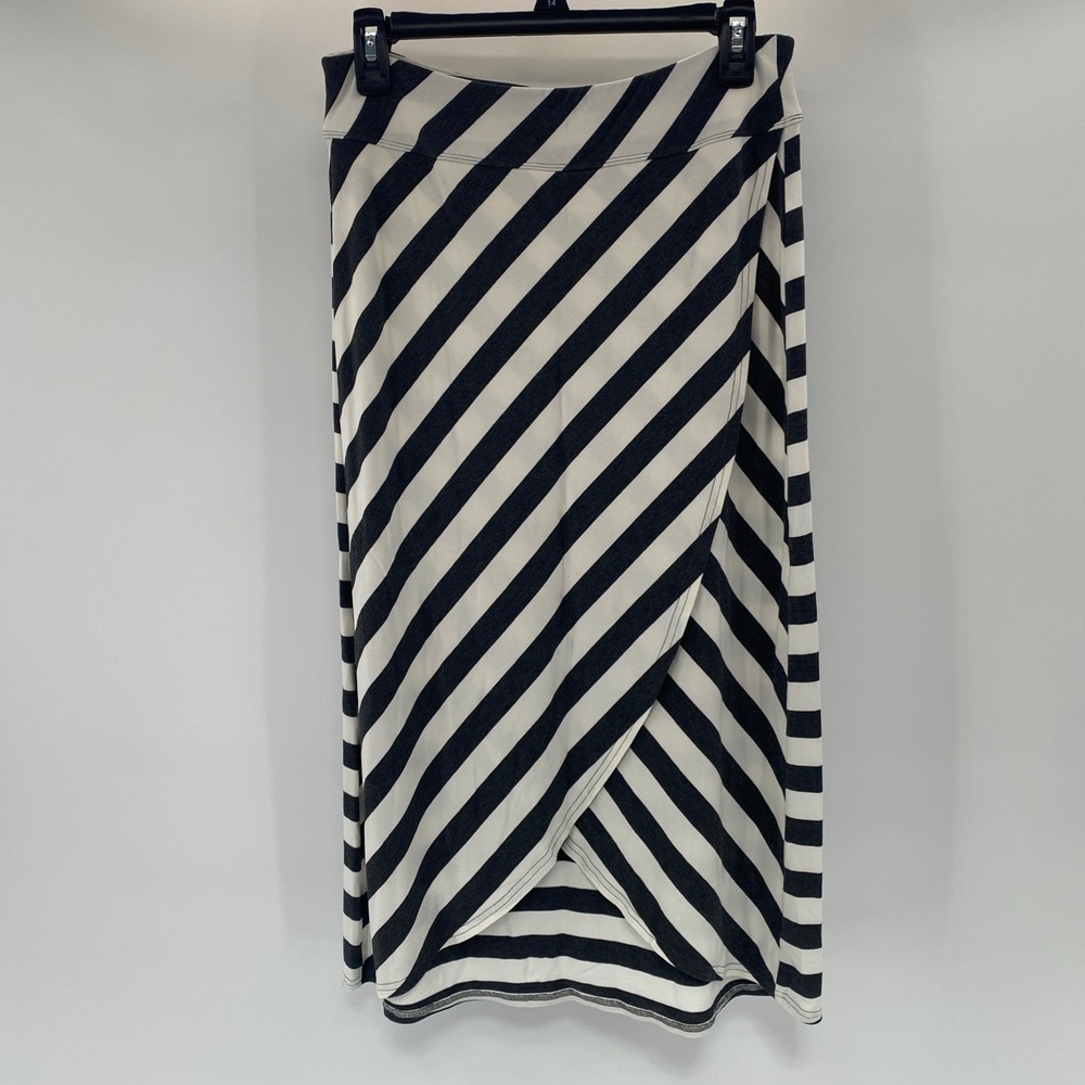 Athleta Striped Wrap Midi Skirt Womens Small Gray White Athleisure‎ Coastal Prep
